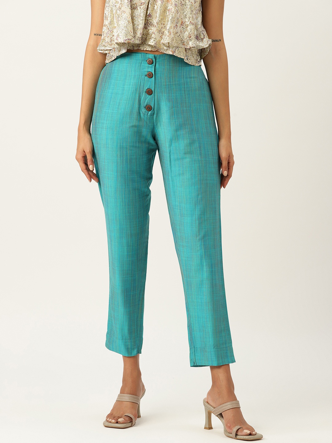 

ZIZO By Namrata Bajaj Relaxed Straight Leg Trousers, Turquoise blue