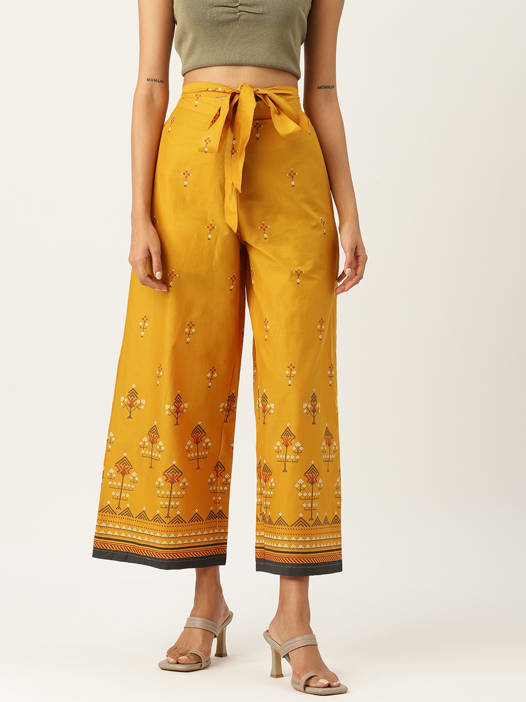 

ZIZO By Namrata Bajaj Printed Pure Cotton Relaxed Loose Fit Culottes, Mustard