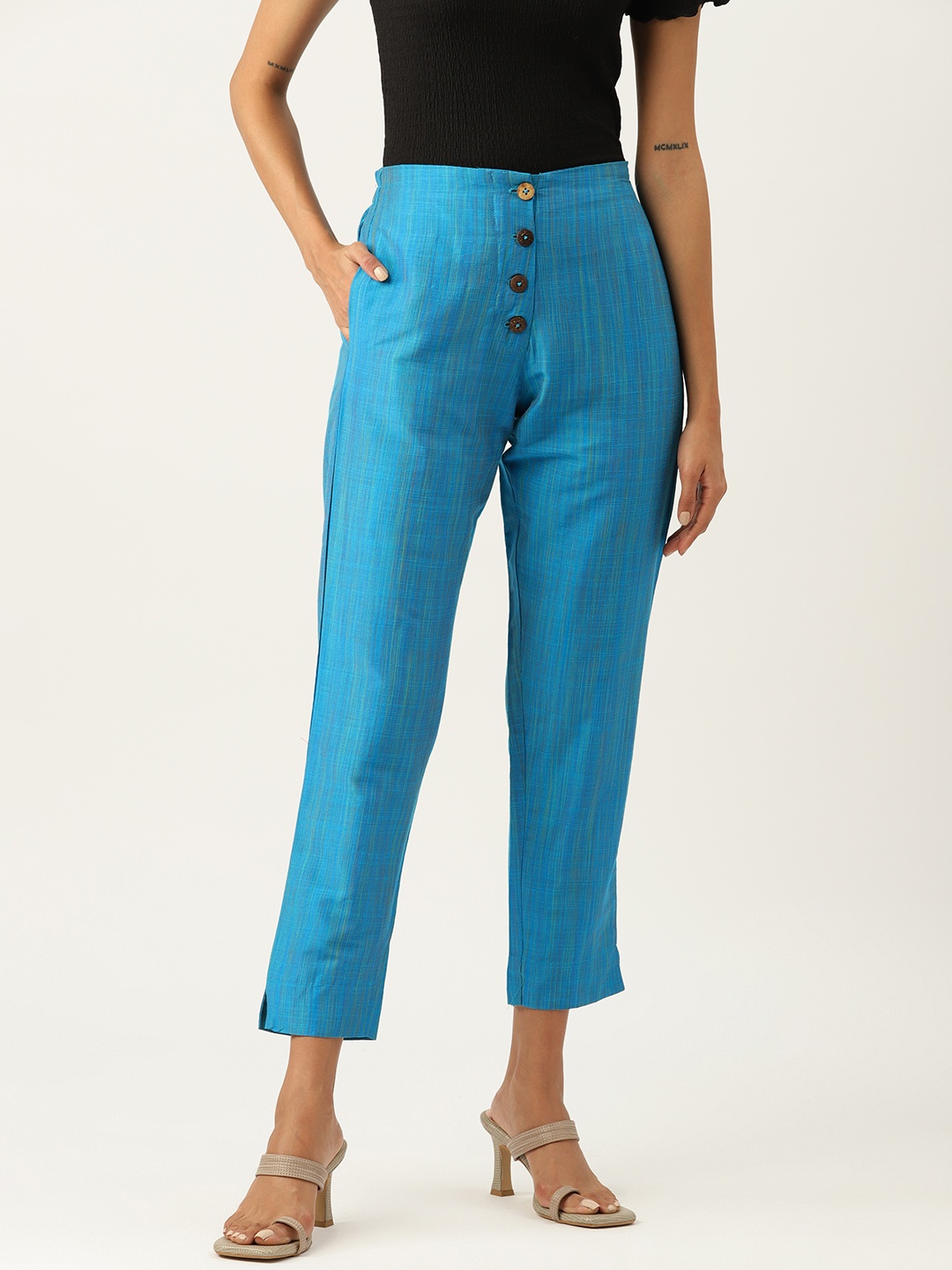 

ZIZO By Namrata Bajaj Relaxed Straight Leg Trousers, Blue