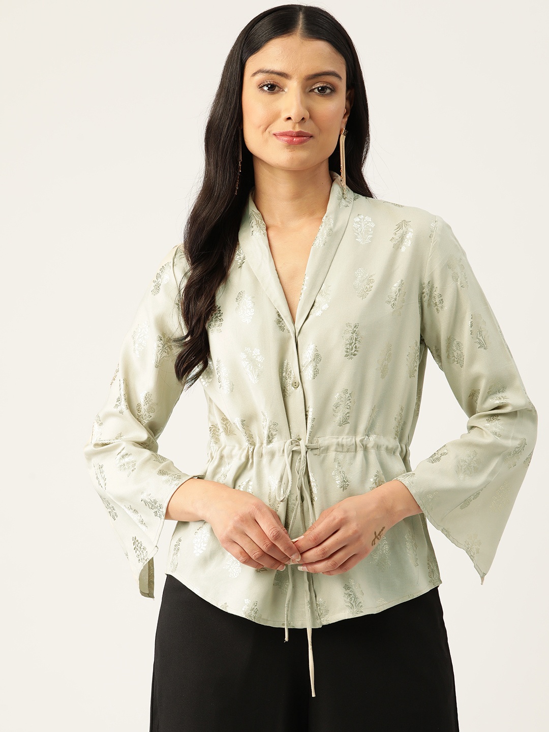 

ZIZO By Namrata Bajaj Ethnic Motifs Print Slit Sleeves Ethnic Top, Off white