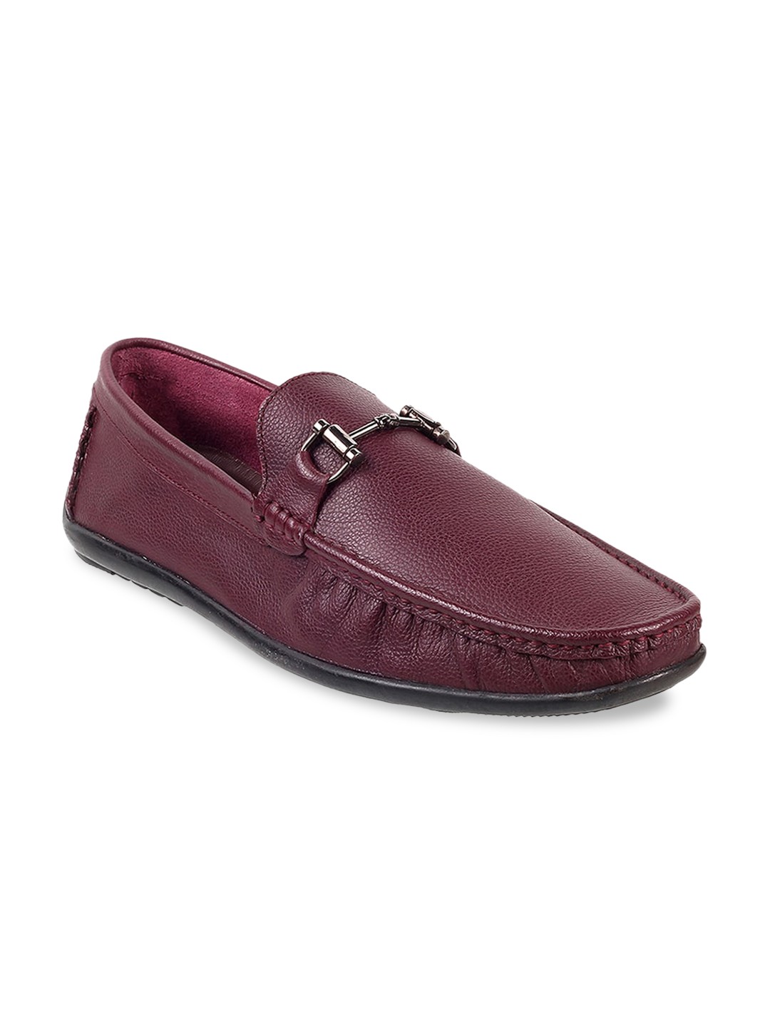 

Mochi Men Textured Leather Formal Loafers, Maroon
