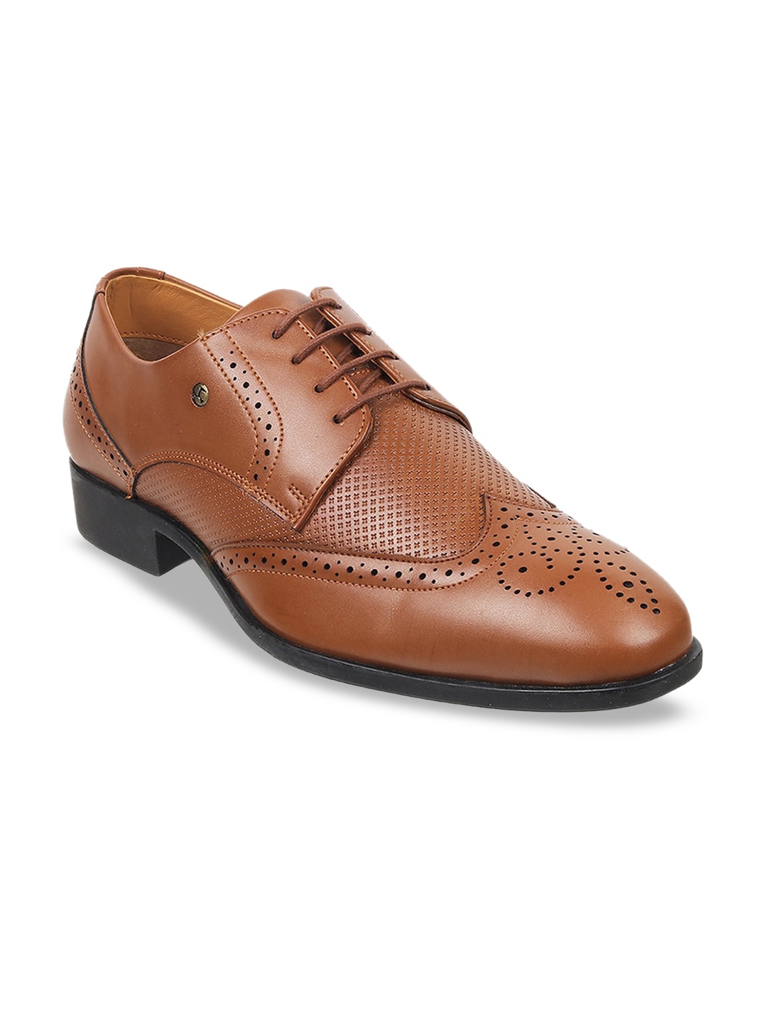 

Mochi Men Textured Perforated Formal Brogues, Tan