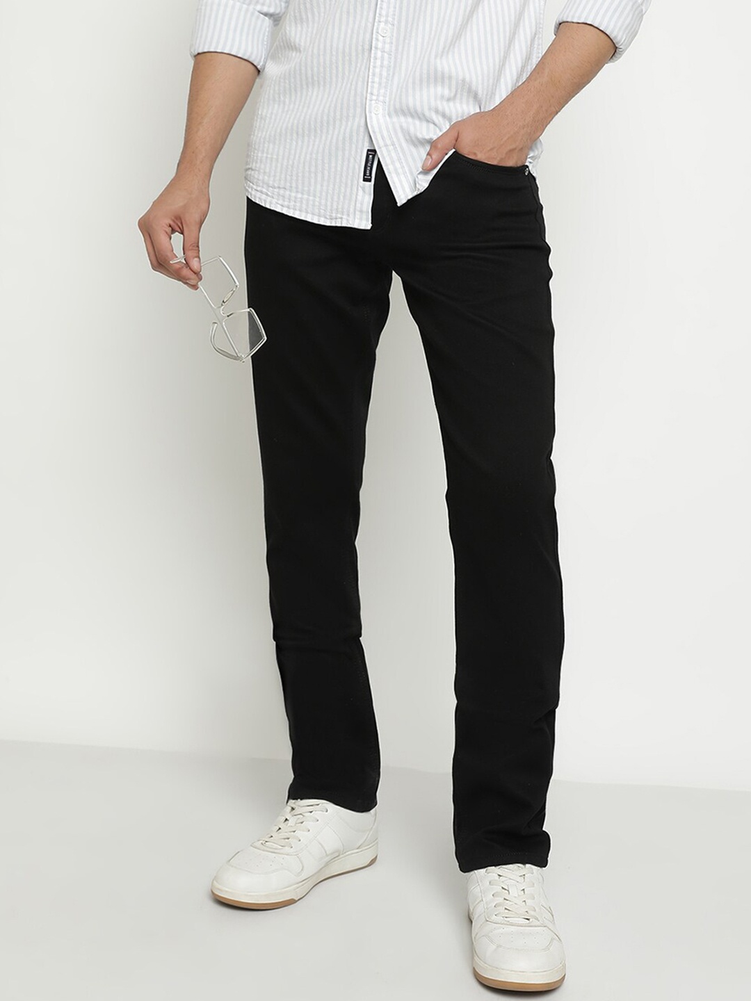

Octave Men Mid-Rise Stretchable Cotton Jeans, Black
