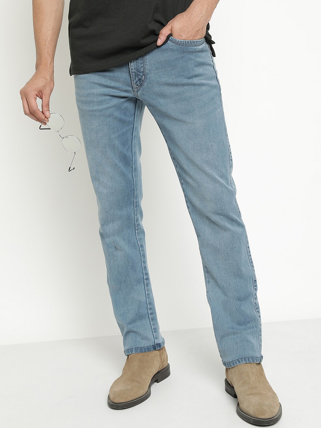 Octave Men Mid-Rise Light Faded Light Shade Stretchable Jeans, Blue