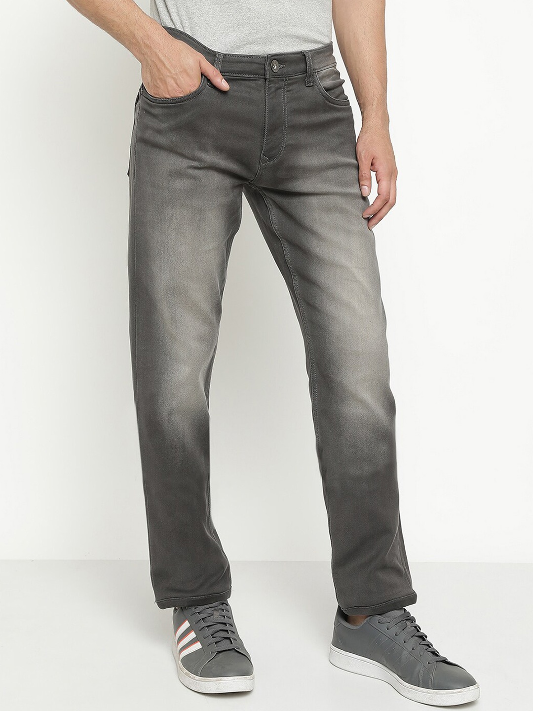 

Octave Men Mid-Rise Heavy Faded Dark Shade Stretchable Jeans, Charcoal