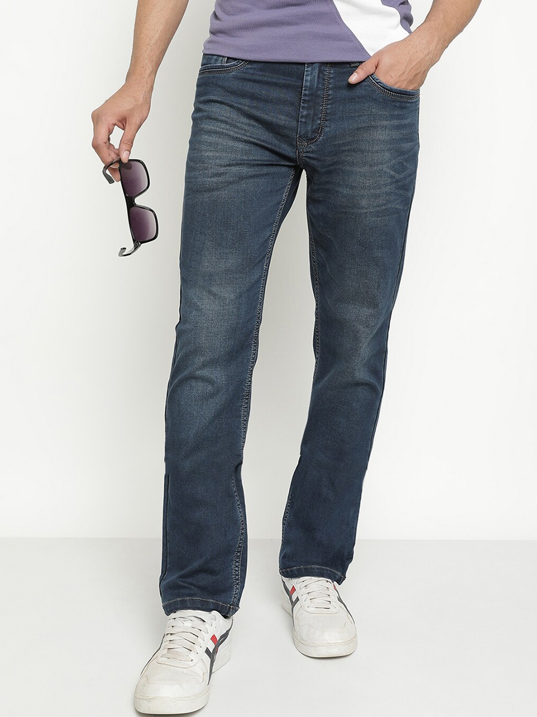 

Octave Men Clean Look Mid Rise Light Fade Stretchable Cotton Jeans, Navy blue