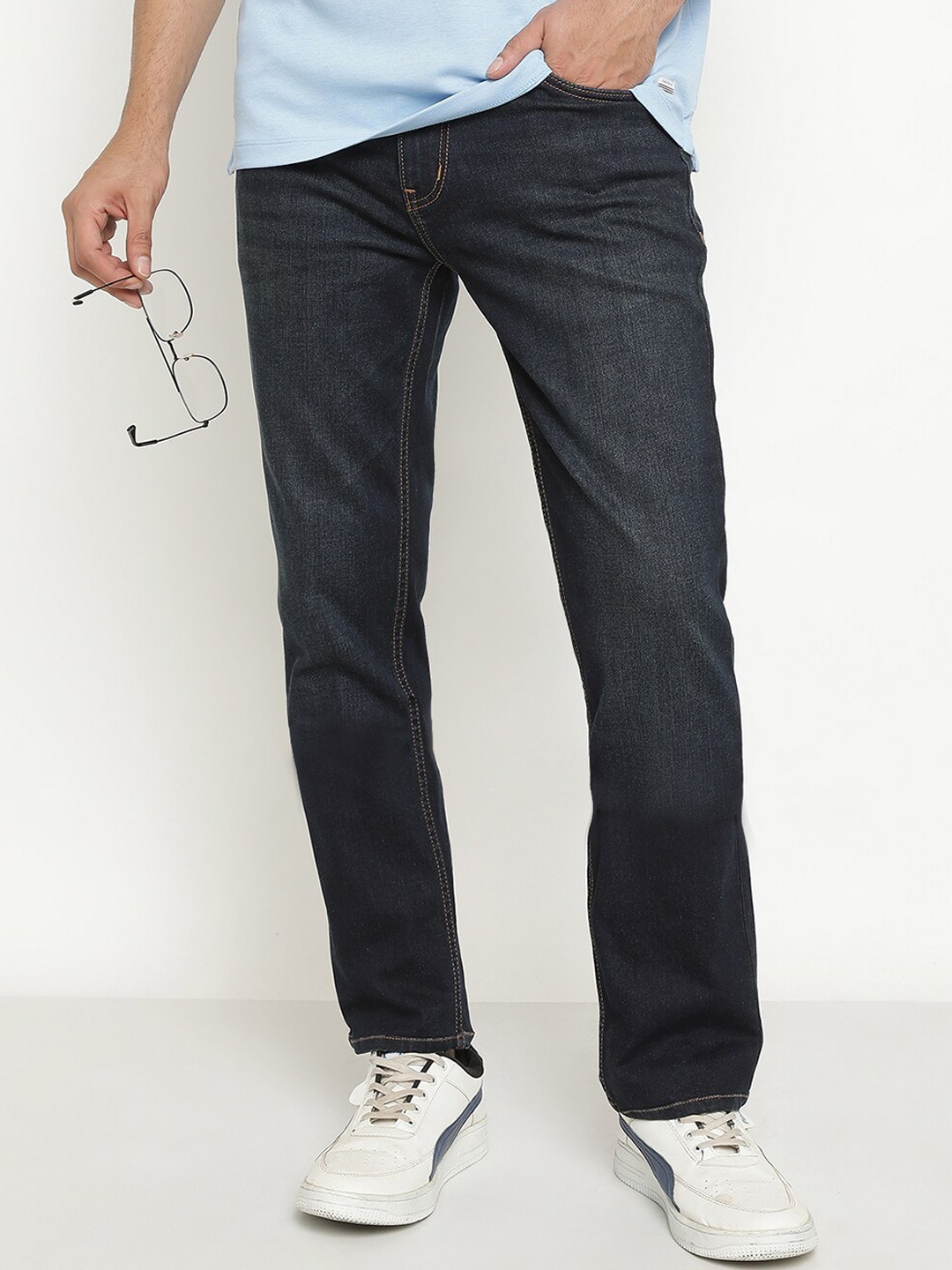 

Octave Men Clean Look Mid Rise Stretchable Cotton Jeans, Navy blue