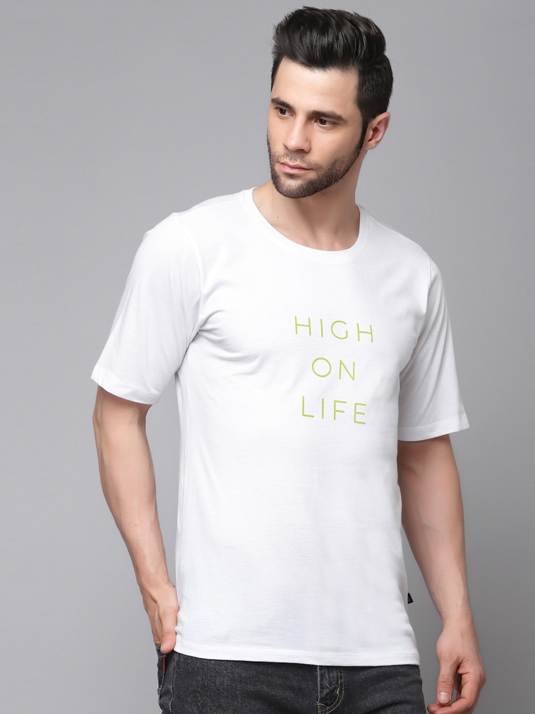 

Rigo Typographic Printed Oversized Drop Shoulder Sleeves Pure Cotton Sports T-shirt, White