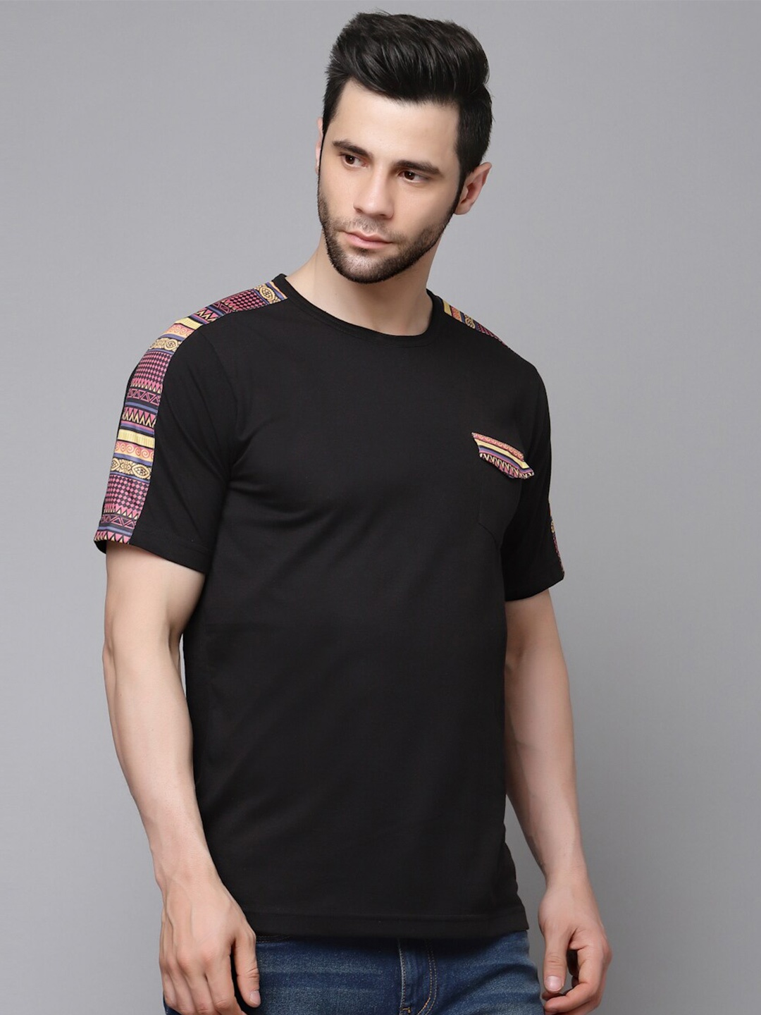 Rigo Printed Slim Fit Cotton T-Shirt, Black