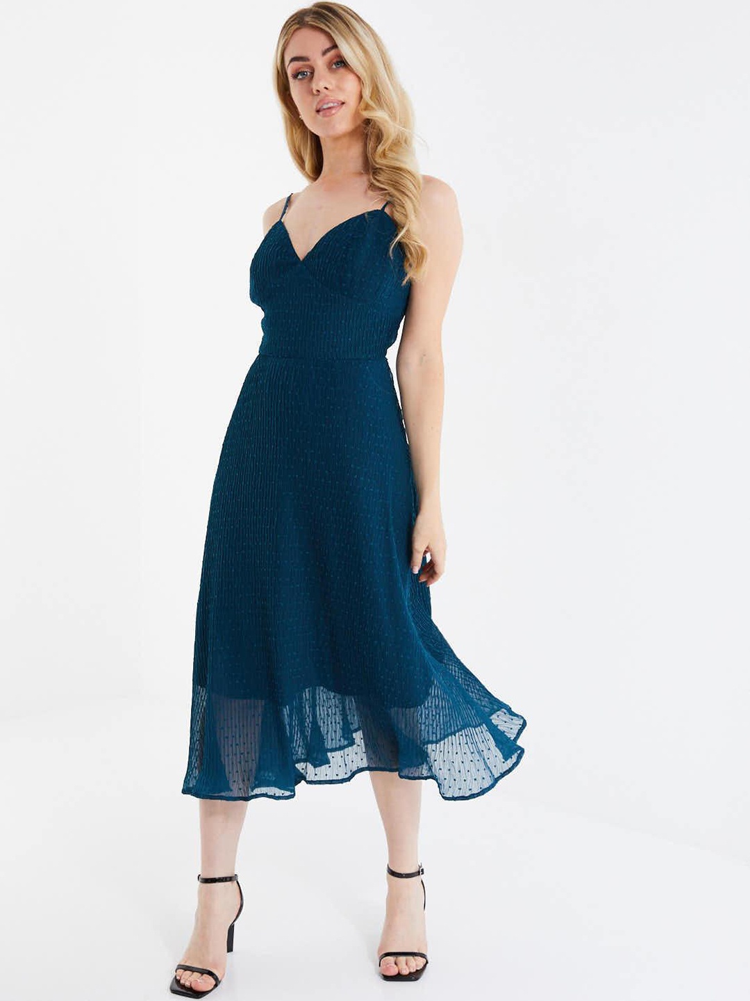 

QUIZ V-Neck Fit & Flare Midi Dress, Teal