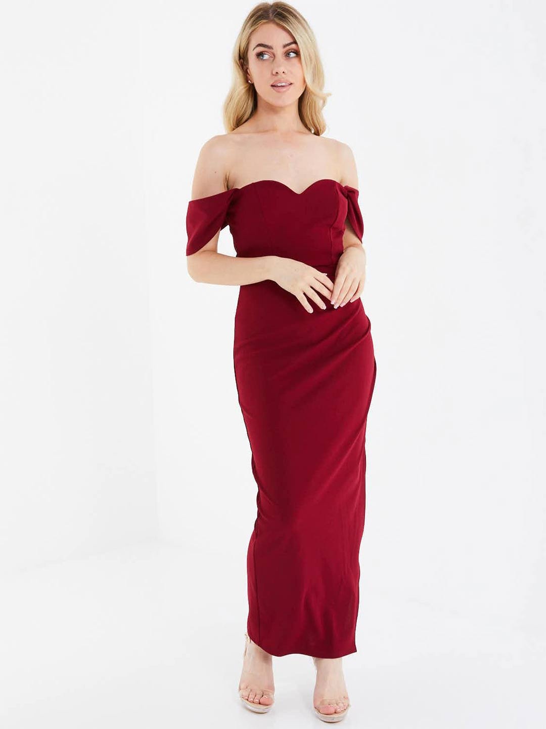 

QUIZ Off-Shoulder Slit Maxi Dress, Maroon