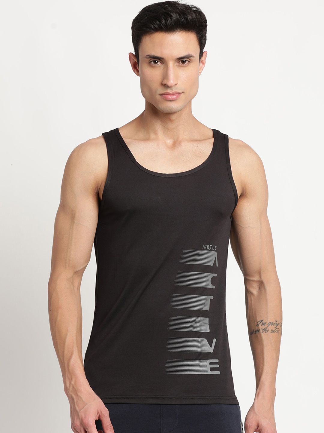 

Turtle Men Printed Gym Vest, Black