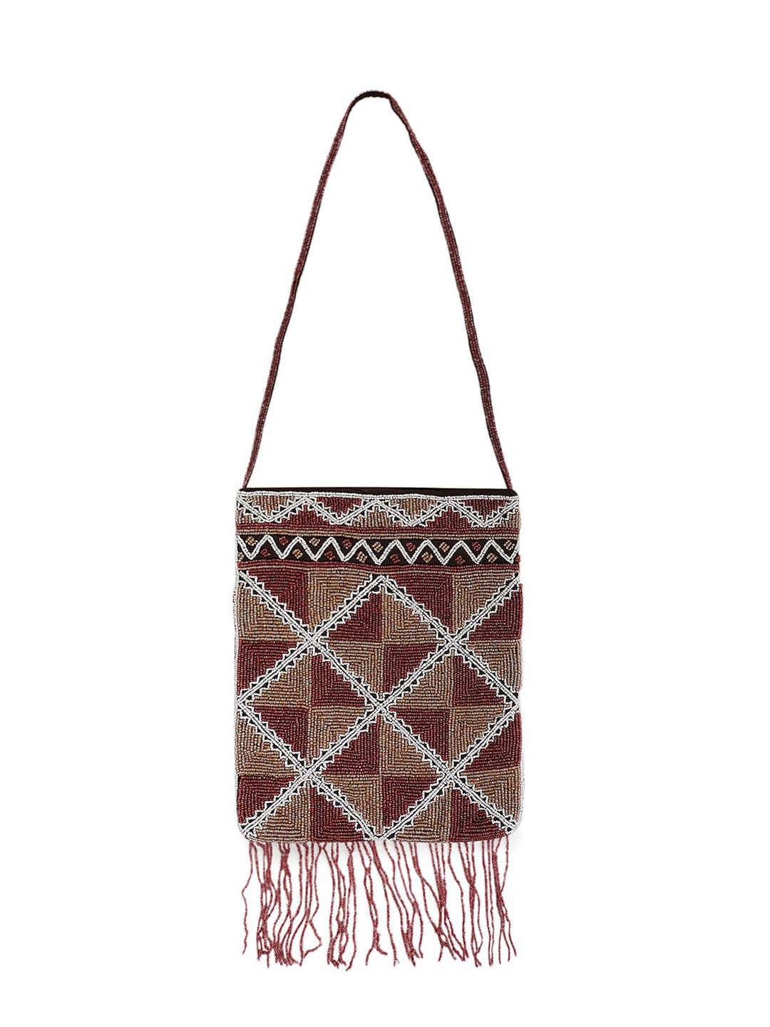 

Rediscover Fashion Embellished Structured Tote Bag With Fringed, Brown
