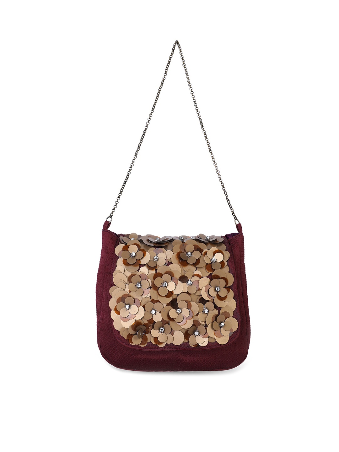 

Rediscover Fashion Embellished Structured Sling Bag, Maroon