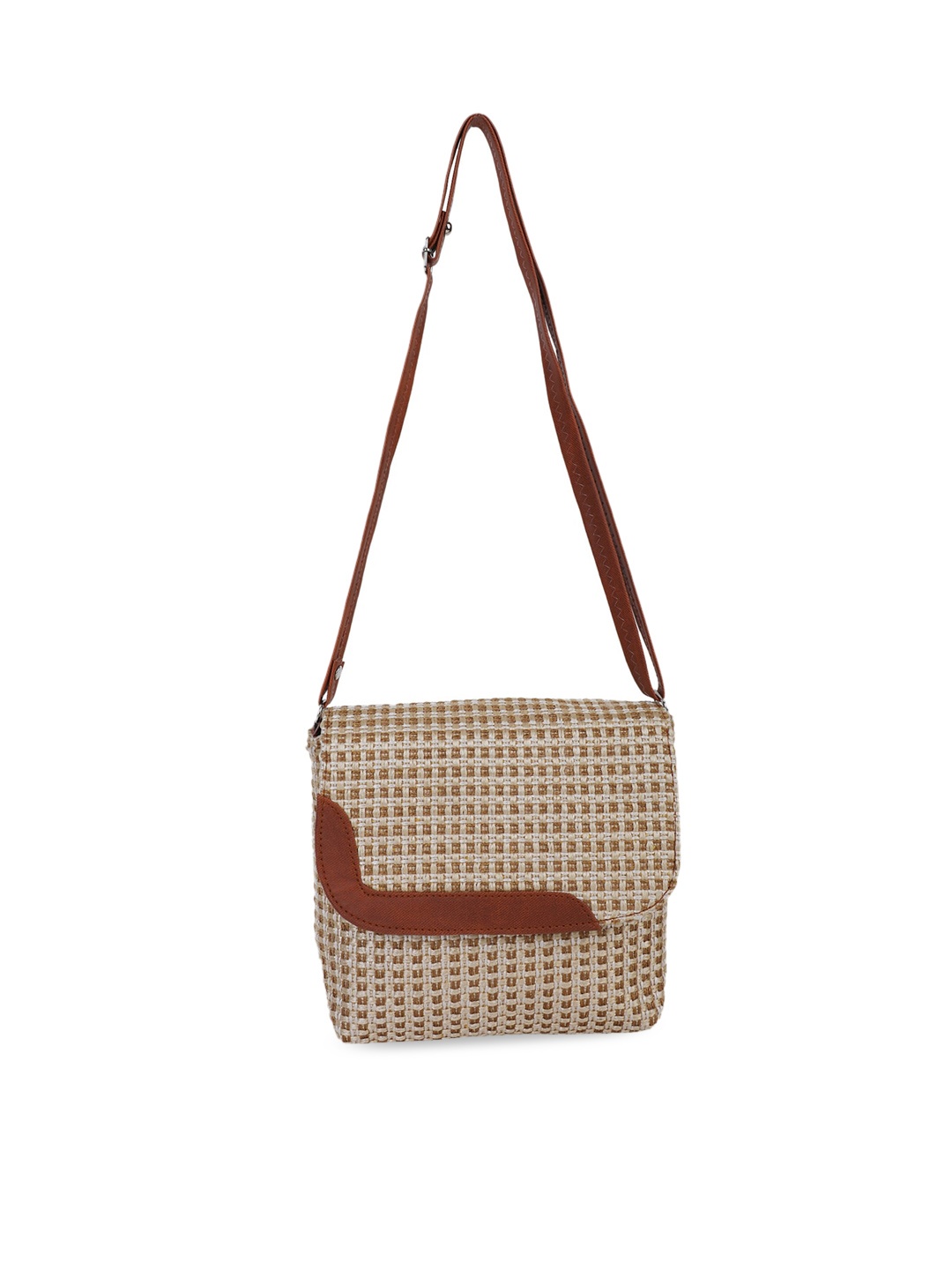 

Rediscover Fashion Checked Structured Jute Sling Bag, Brown