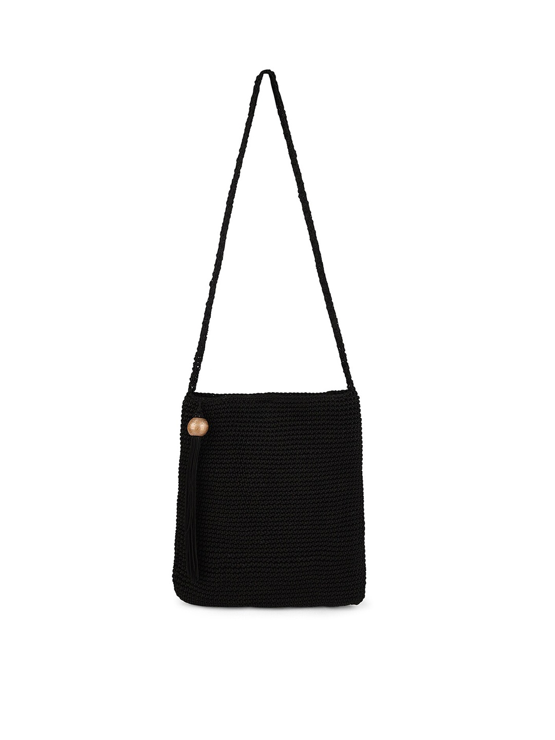 

Rediscover Fashion Shopper Sling Bag With Tasselled, Black