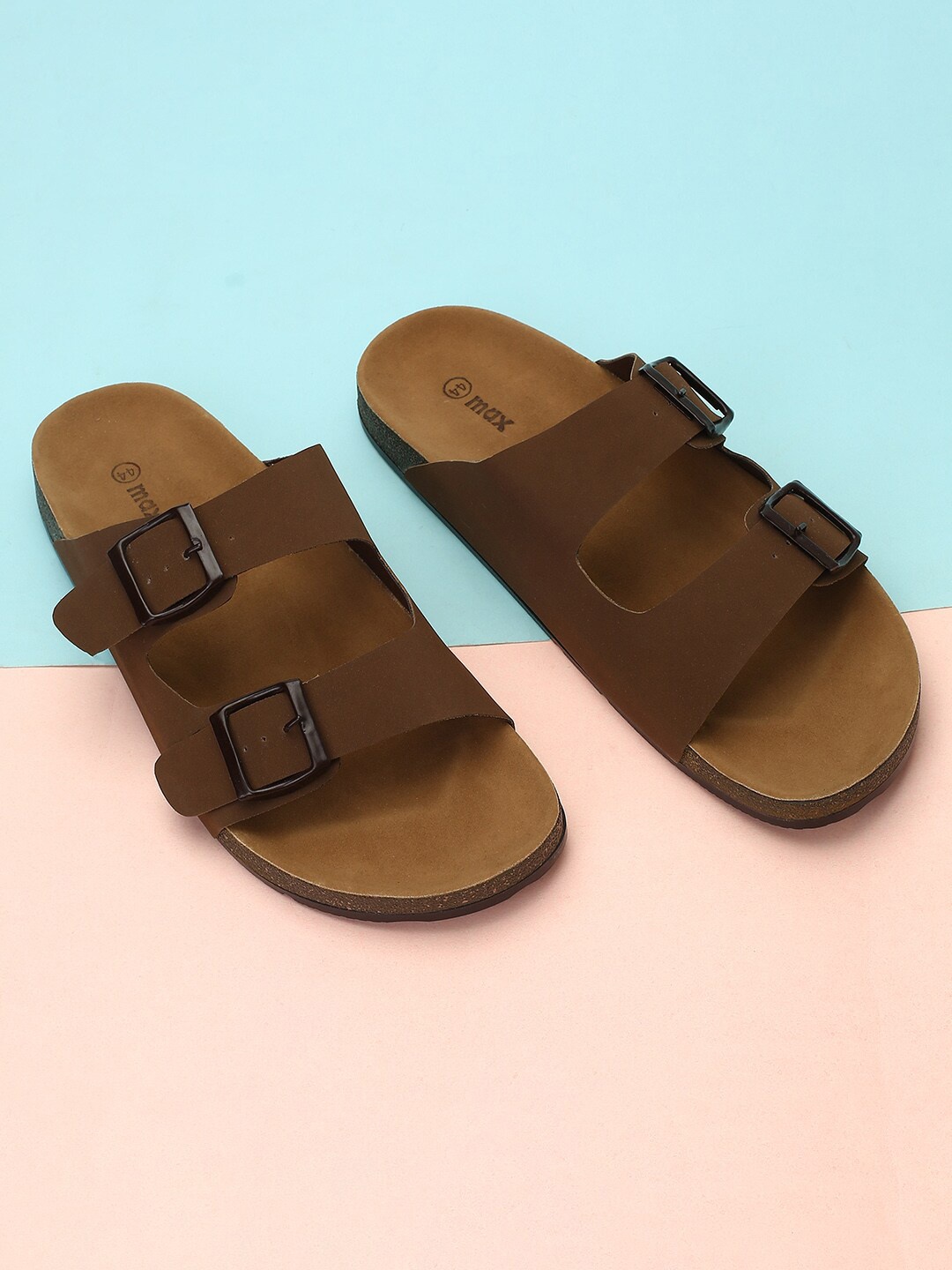 

max Men Open Toe Comfort Sandals With Buckle Detail, Brown