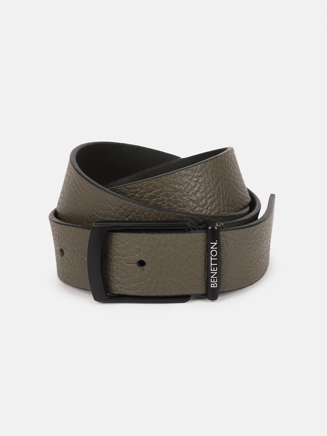 

United Colors of Benetton Men Leather Push Pin Belt, Olive