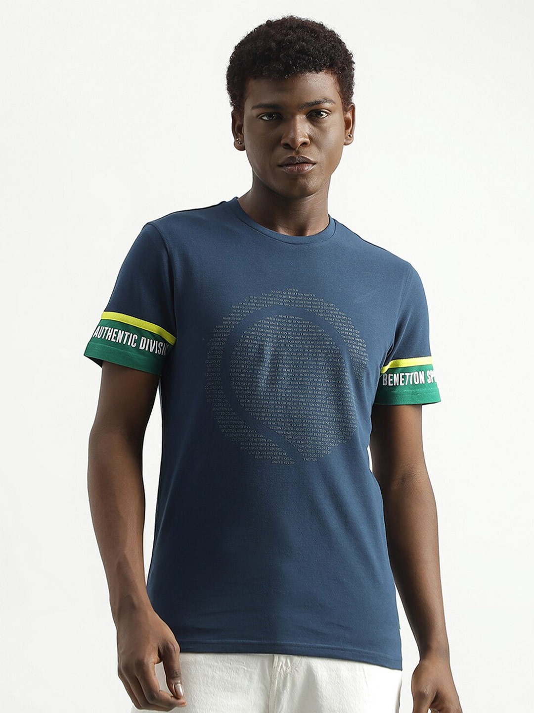 

United Colors of Benetton Typography Printed Cotton T-shirt, Blue
