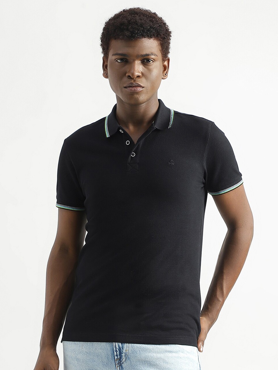 

United Colors of Benetton Polo Collar Cotton T-shirt, Black