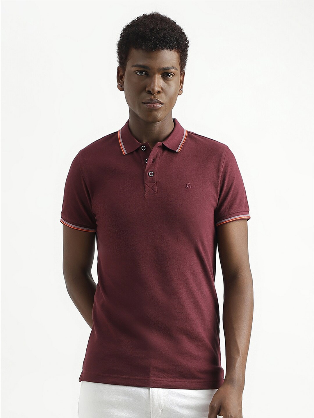 

United Colors of Benetton Polo Collar Cotton T-shirt, Burgundy
