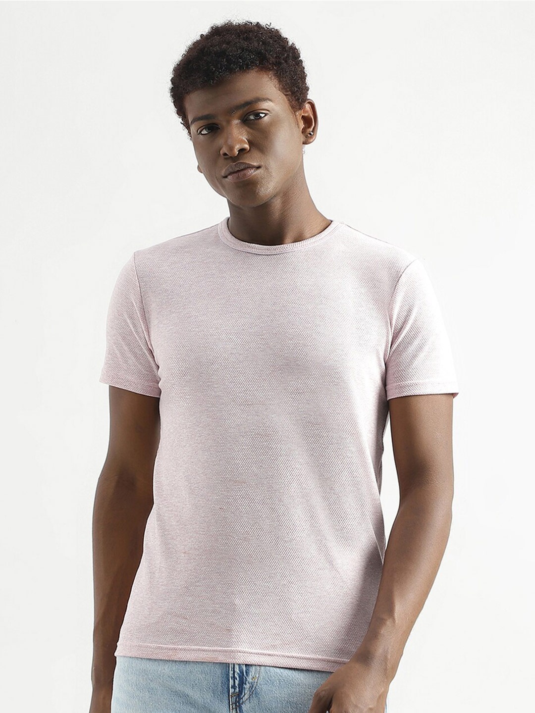 

United Colors of Benetton Round Neck Self Design T-shirt, Pink