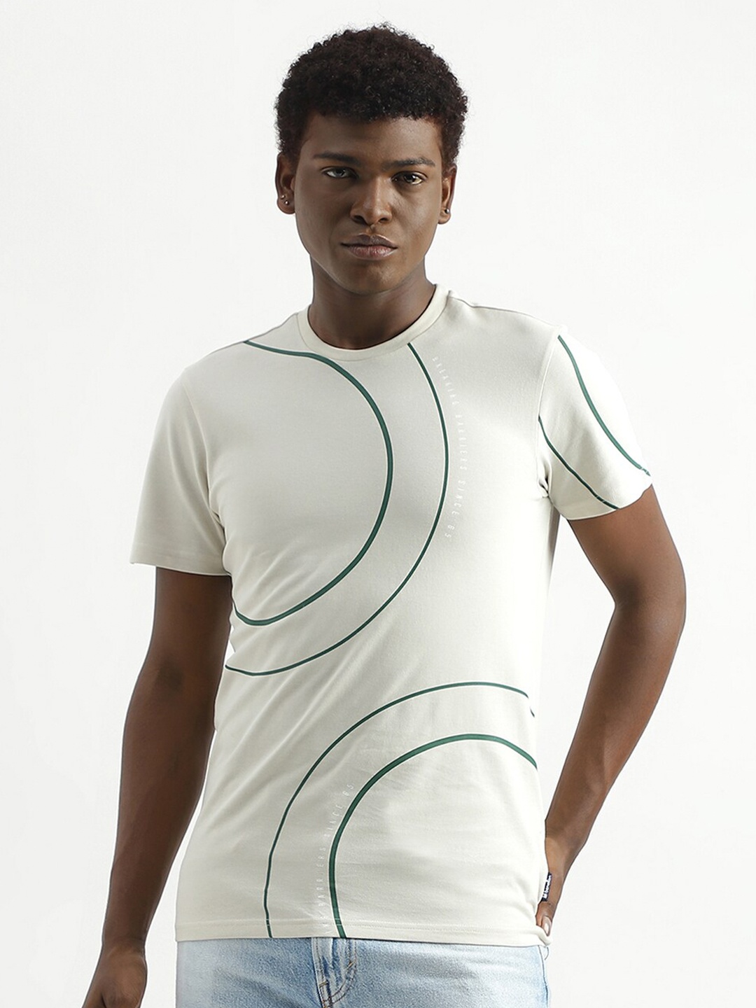 

United Colors of Benetton Graphic Printed Round Neck Cotton T-Shirt, Off white
