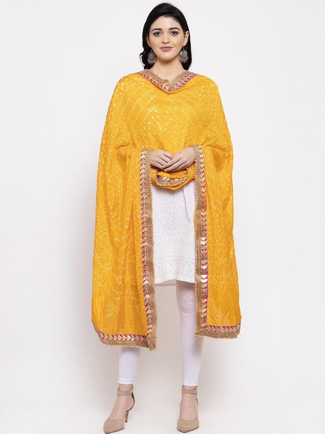 

Clora Creation Dyed Bandhani Dupatta with Gotta Patti, Yellow