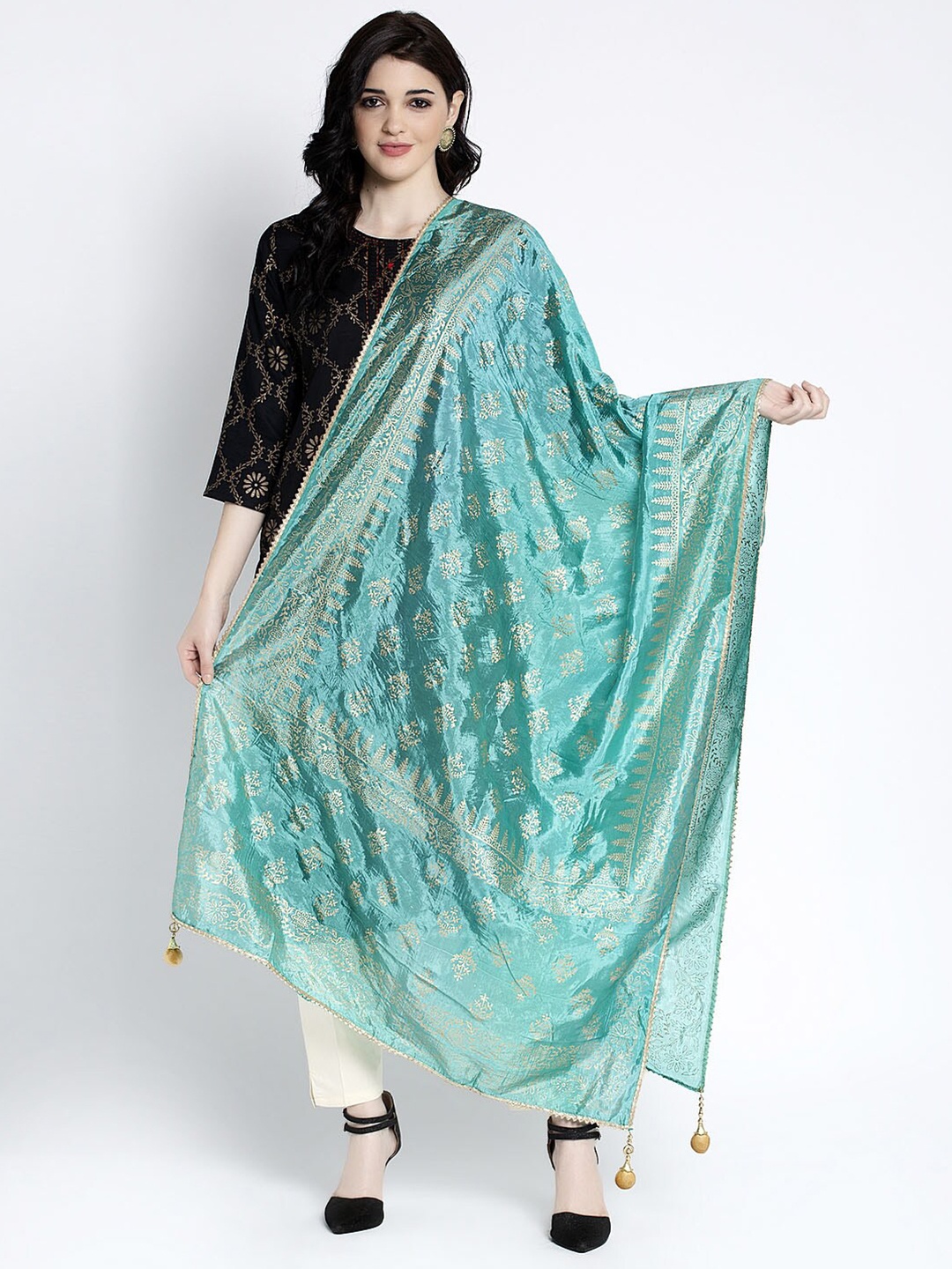 

Clora Creation Printed Dupatta with Gotta Patti, Sea green