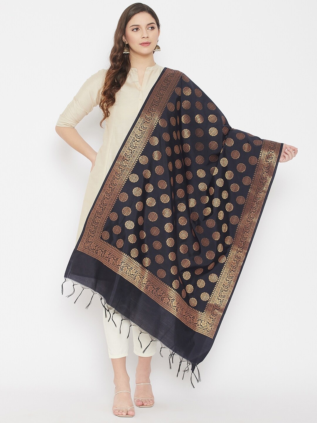 

Clora Creation Ethnic Motifs Woven Design Dupatta, Black