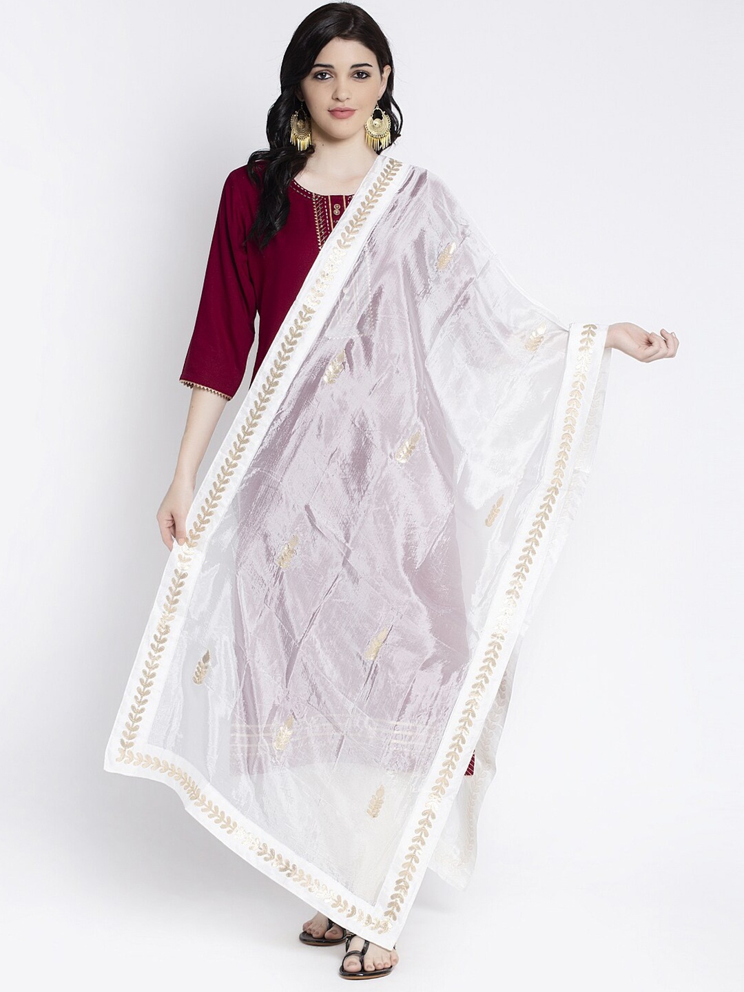 

Clora Creation Embroidered Dupatta with Gotta Patti, White