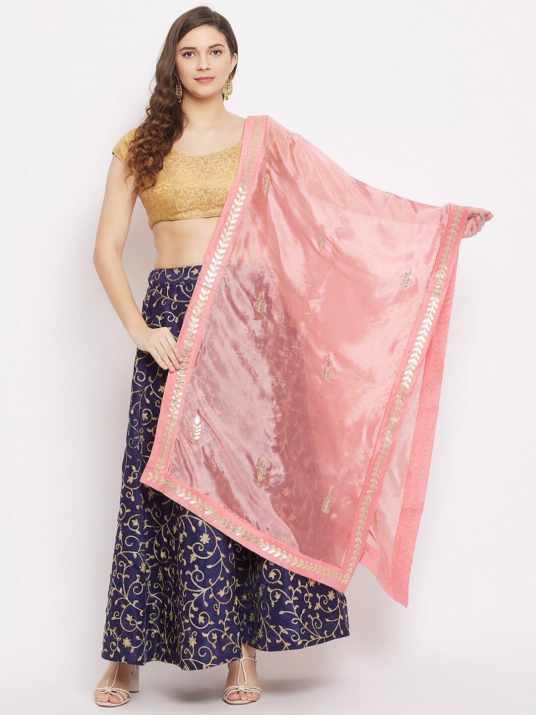

Clora Creation Embroidered Dupatta with Gotta Patti, Peach