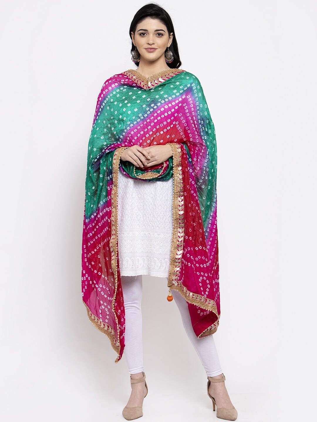 

Clora Creation Dyed Bandhani Dupatta with Gotta Patti, Green
