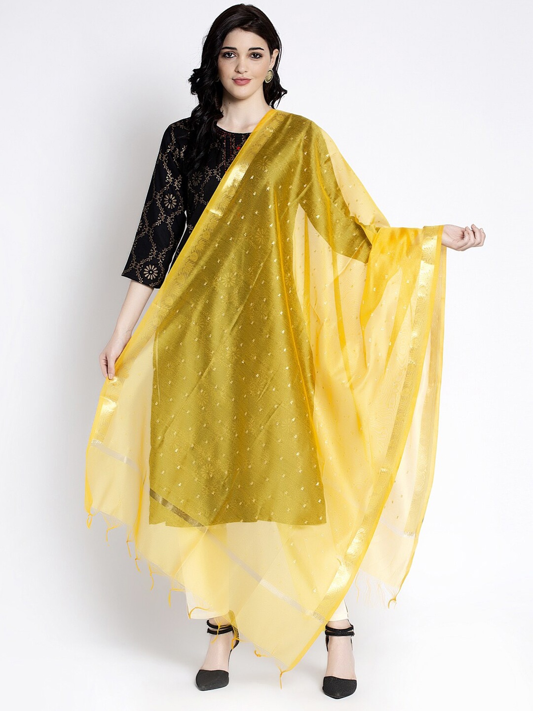 

Clora Creation Woven Design Cotton Silk Dupatta, Yellow