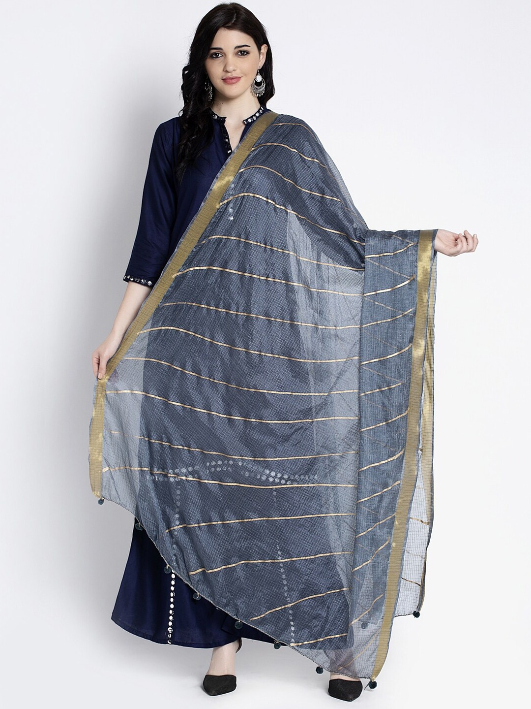 

Clora Creation Striped Dupatta, Grey