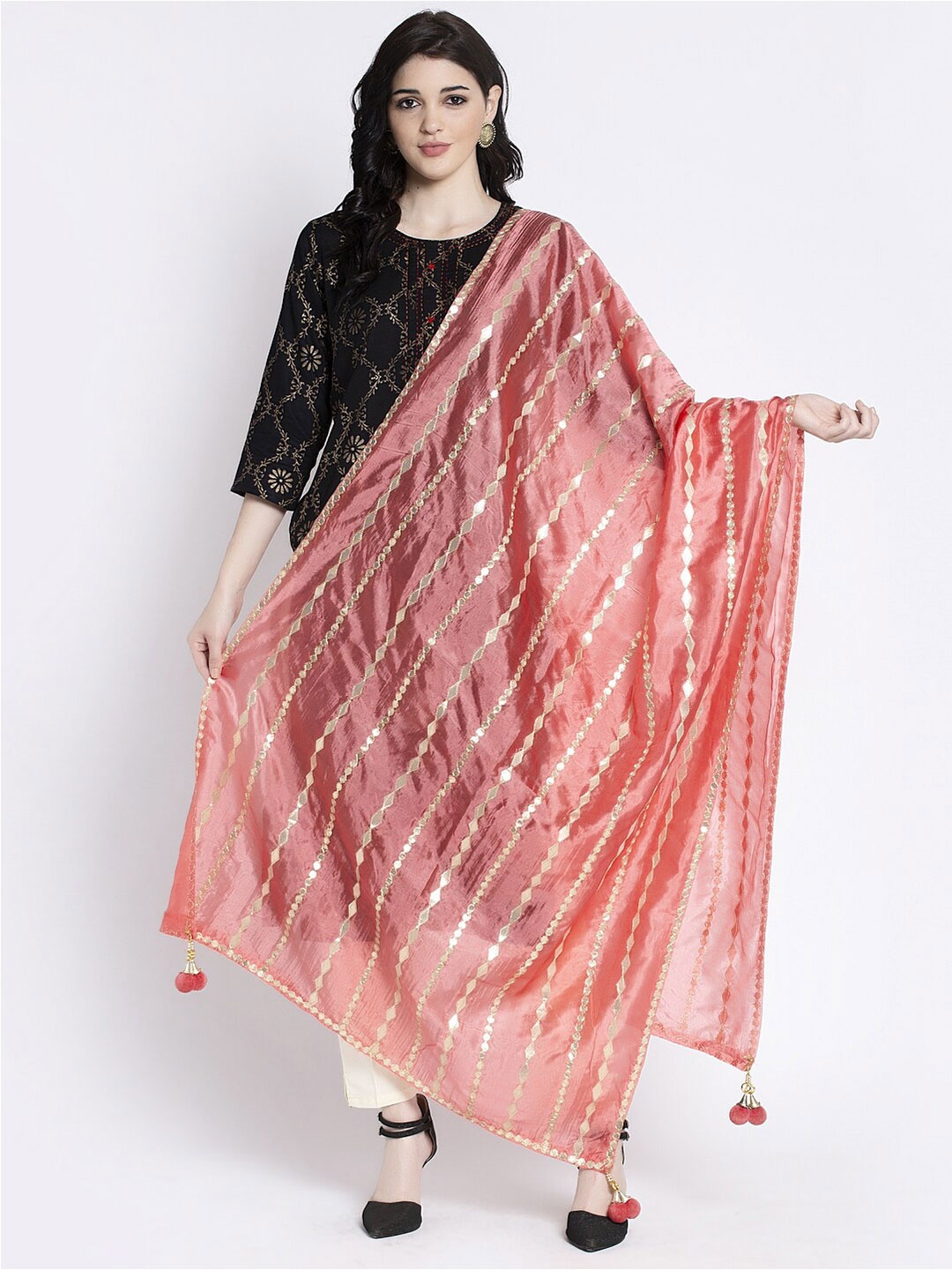 

Clora Creation Geometric Gotta Patti Embroidered Dupatta, Peach