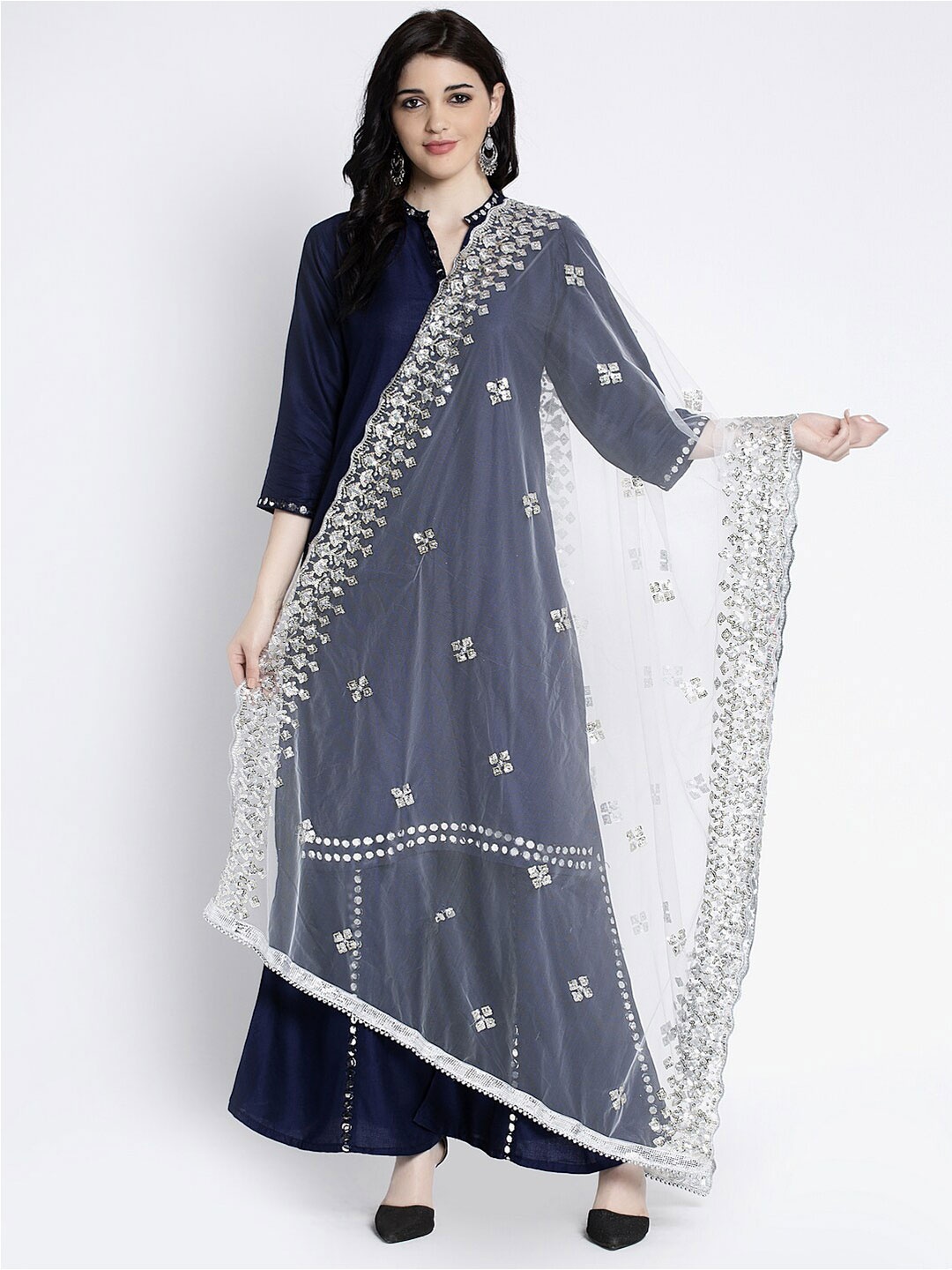 

Clora Creation Ethnic Motifs Embroidered Dupatta with Sequinned, White