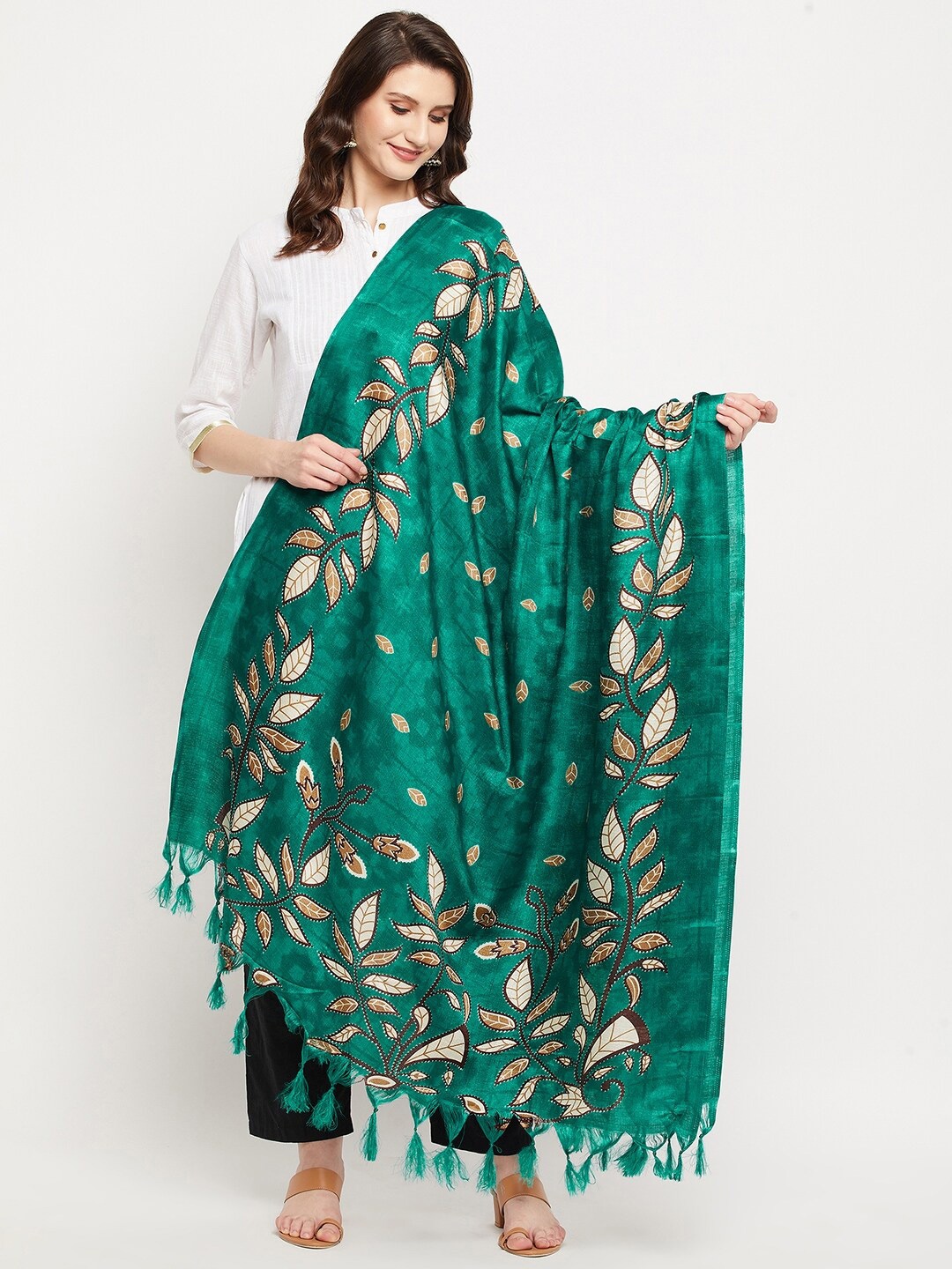 

Clora Creation Printed Dupatta With Tassels, Teal