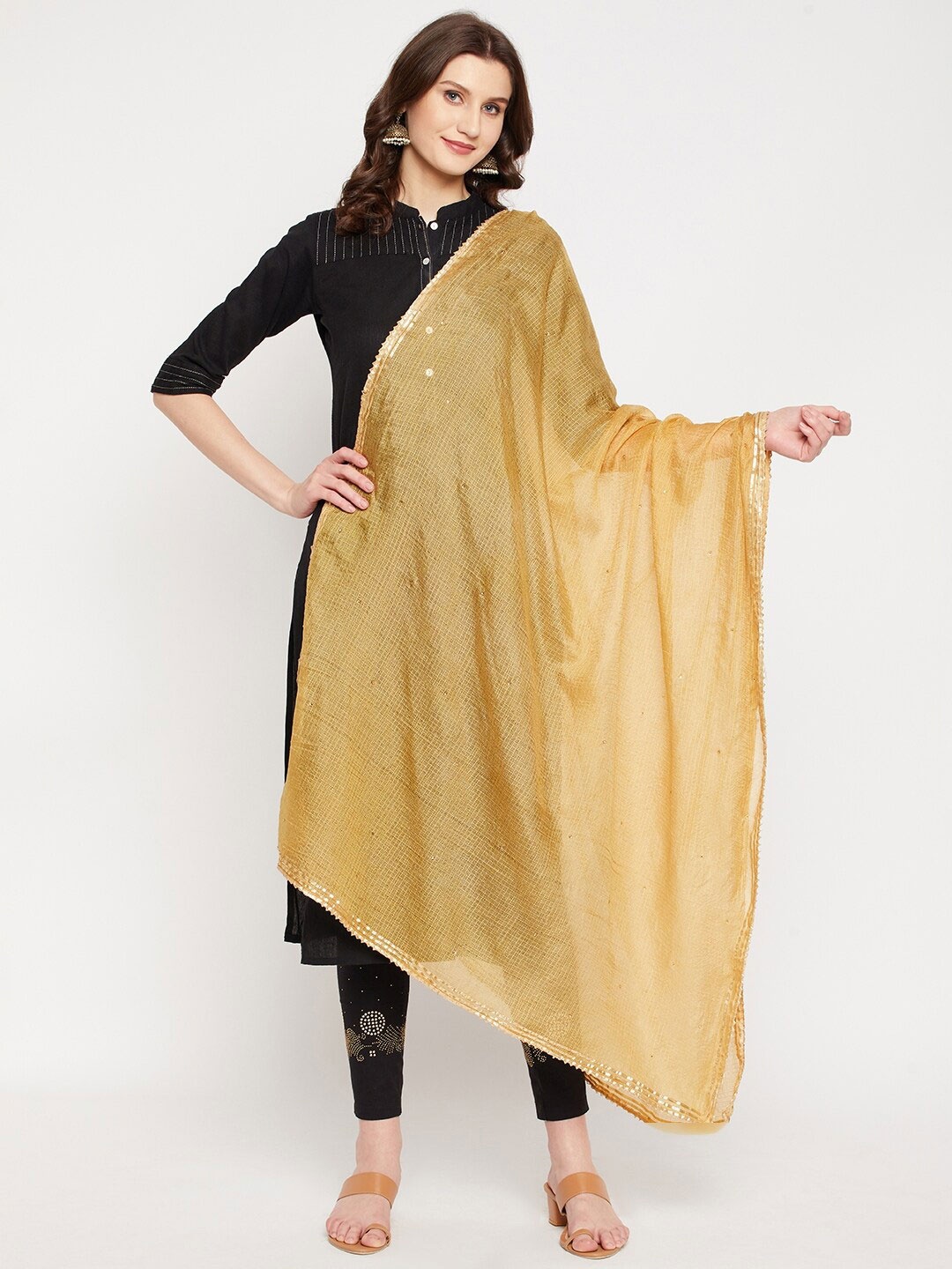 

Clora Creation Woven Design Dupatta with Gotta Patti, Beige