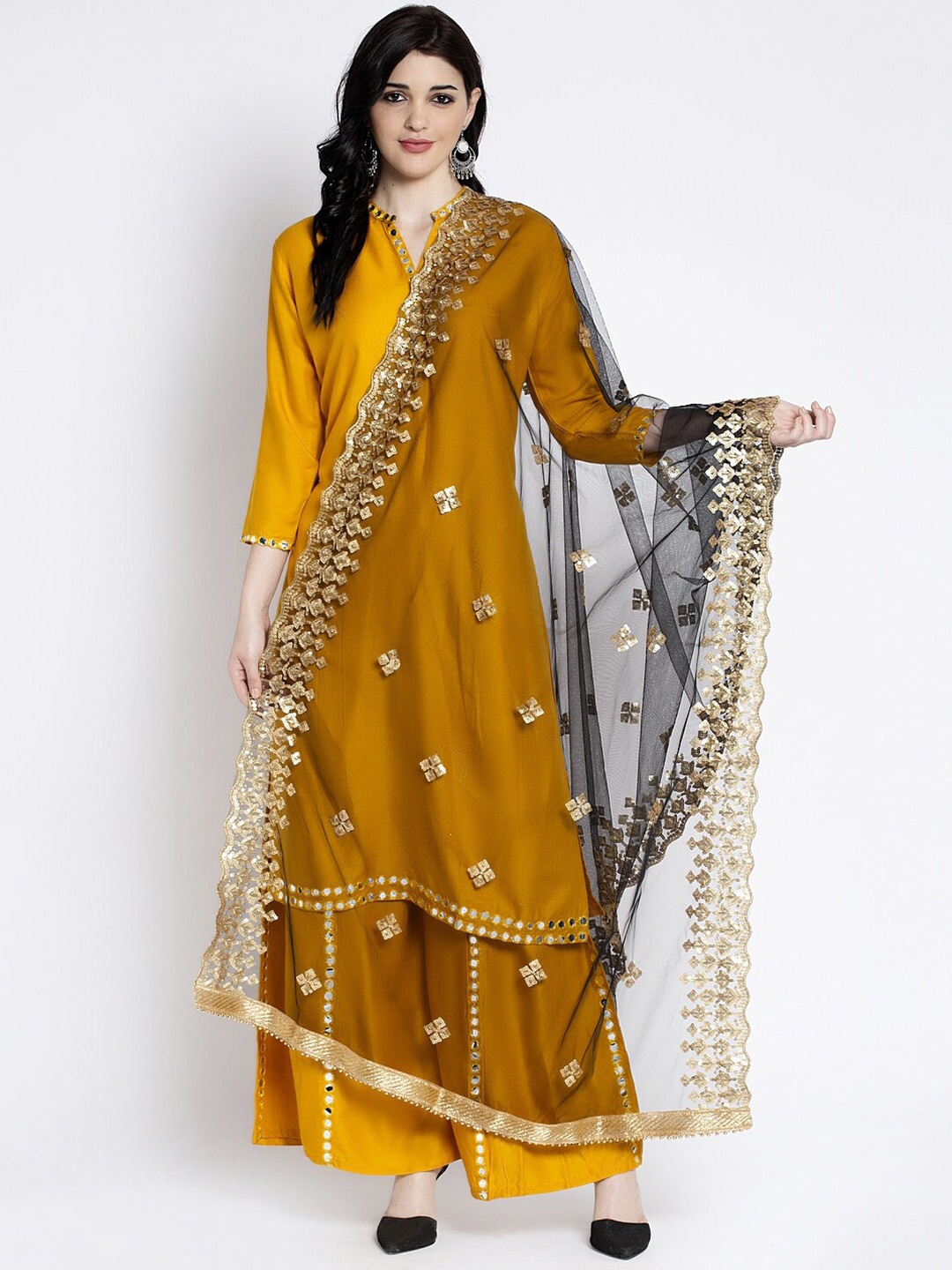 Clora Creation Ethnic Motifs Embroidered Dupatta with Sequinned, Black