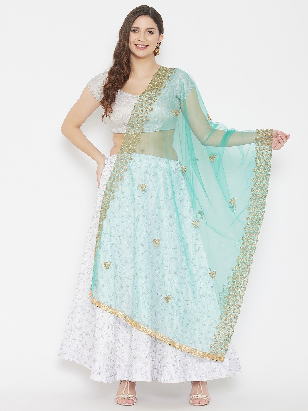 

Clora Creation Ethnic Motifs Embroidered Dupatta with Sequinned, Sea green
