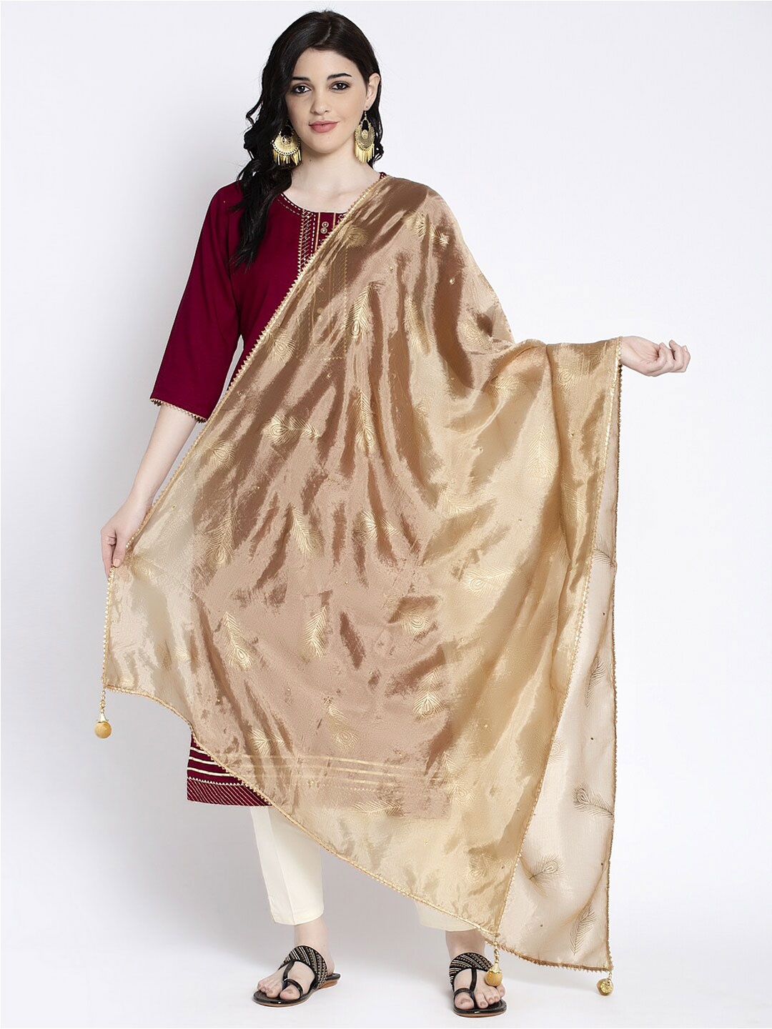 

Clora Creation Ethnic Motifs Printed Dupatta with Gotta Patti, Beige