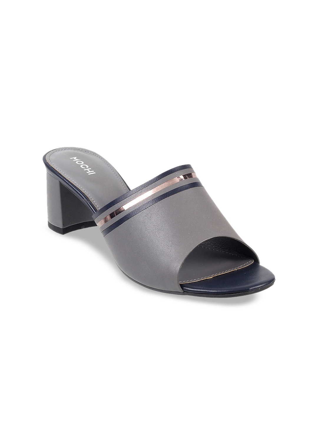 

Mochi Peep Toes Block Heel Mules, Grey
