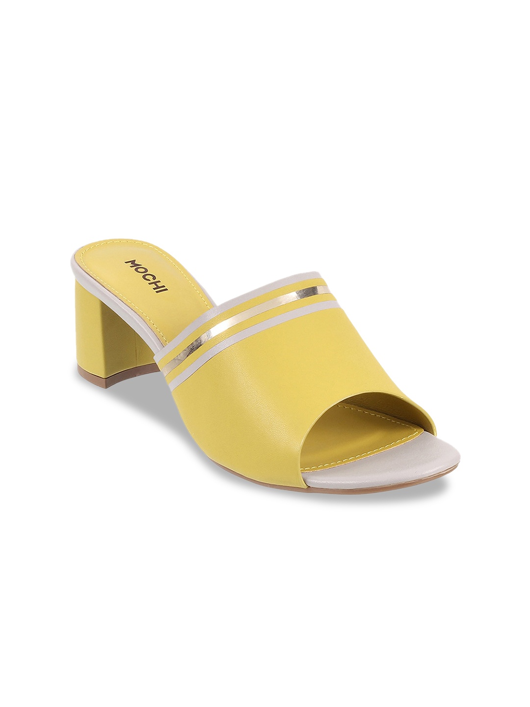 

Mochi Peep Toes Block Heel Mules, Yellow