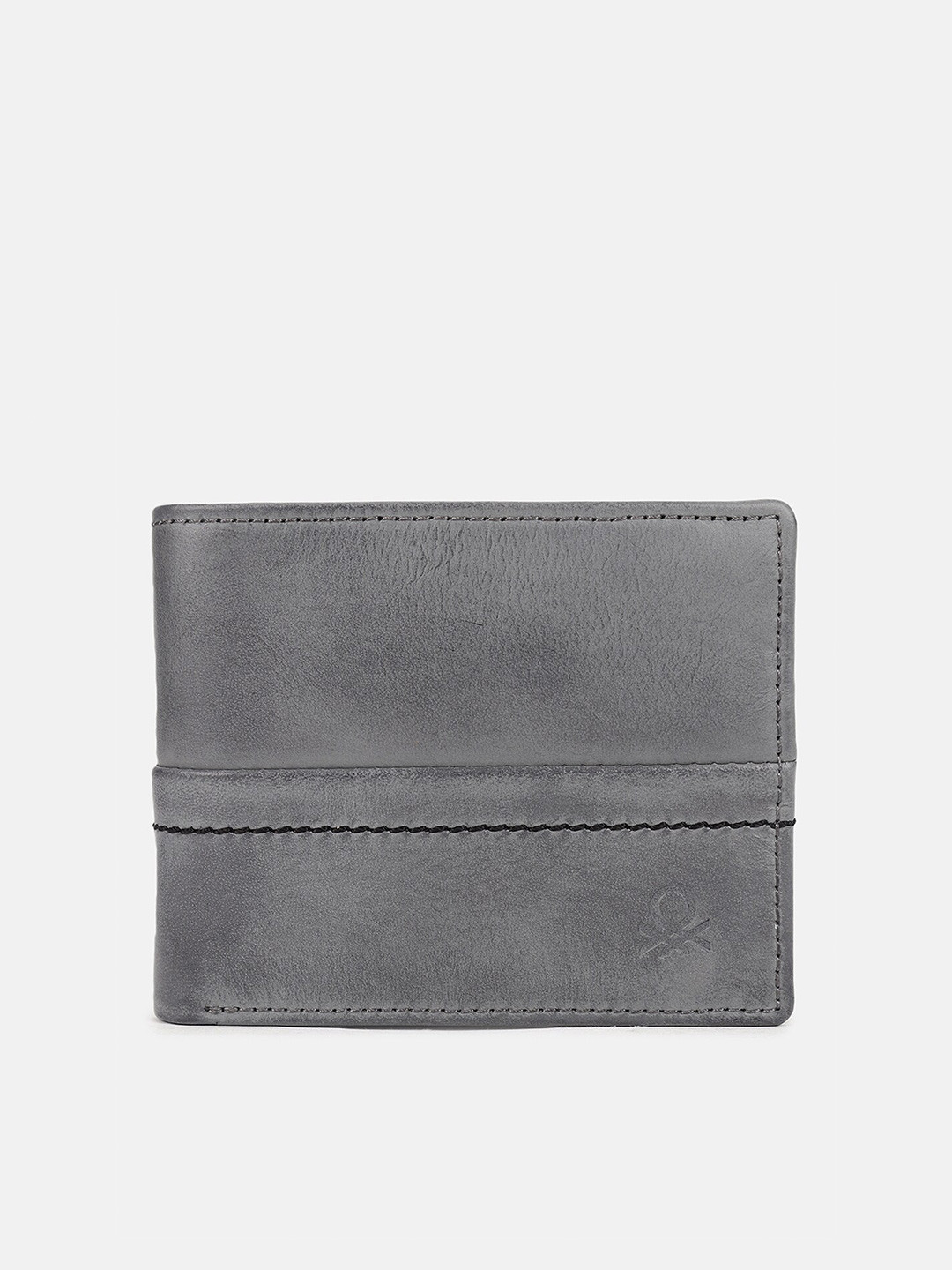 

United Colors of Benetton Men Leather Two Fold Wallet, Grey