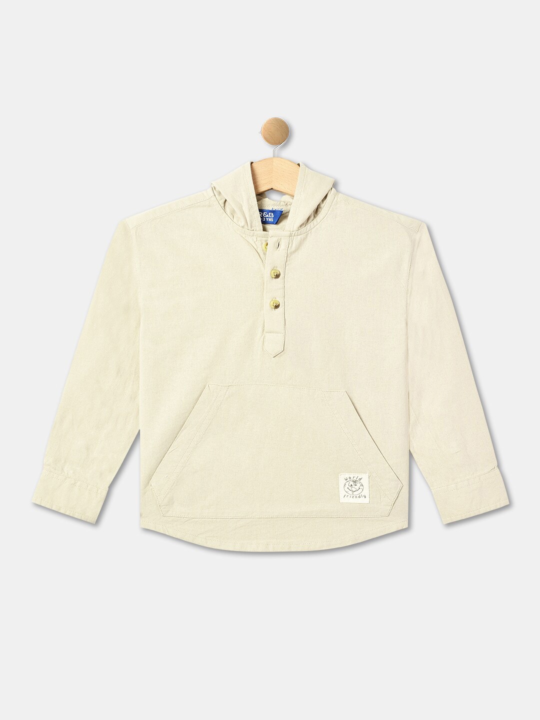 

R&B Boys Regular Fit Hooded Cotton Casual Shirt, Beige