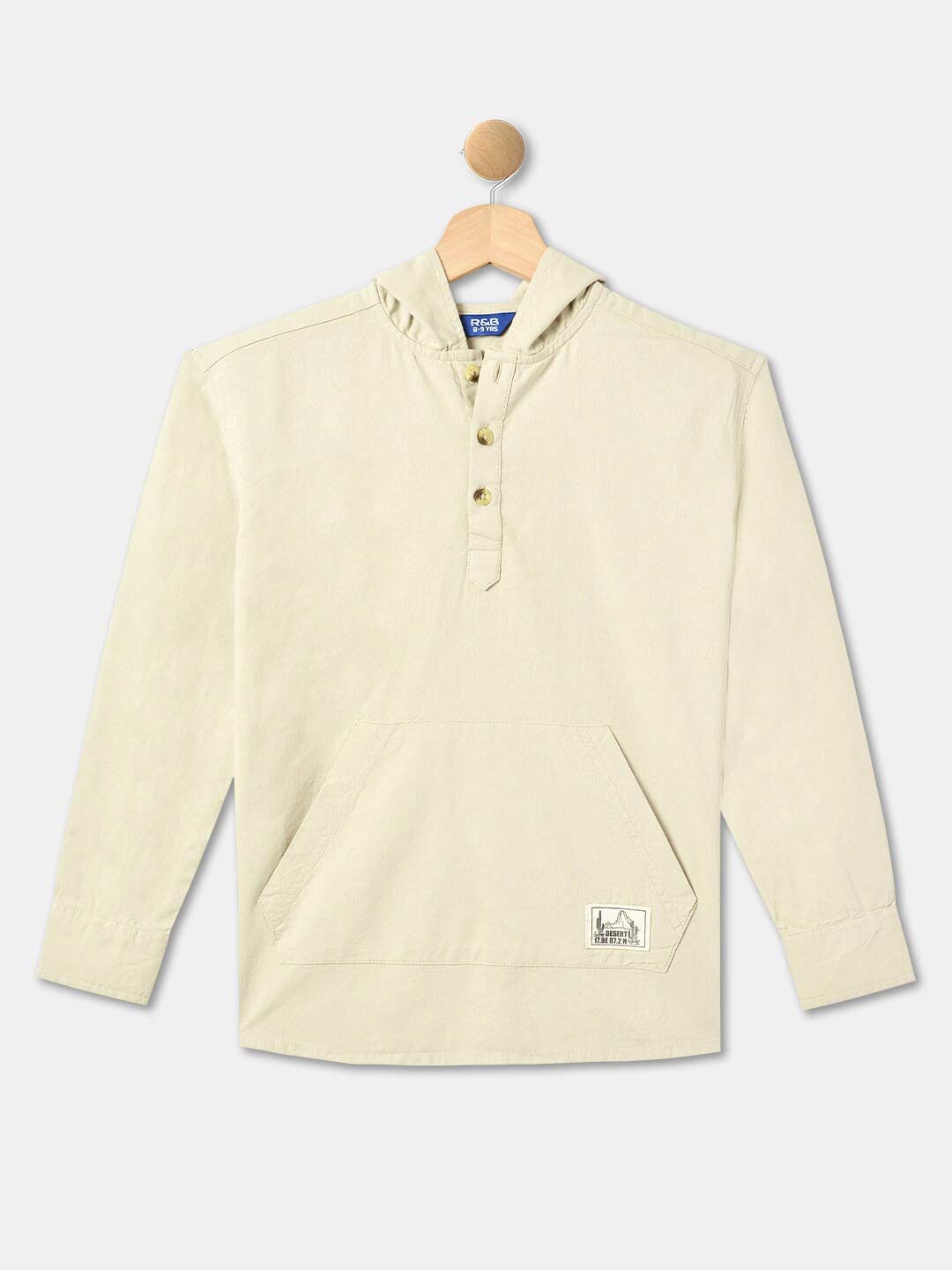 

R&B Boys Regular Fit Hooded Cotton Casual Shirt, Beige