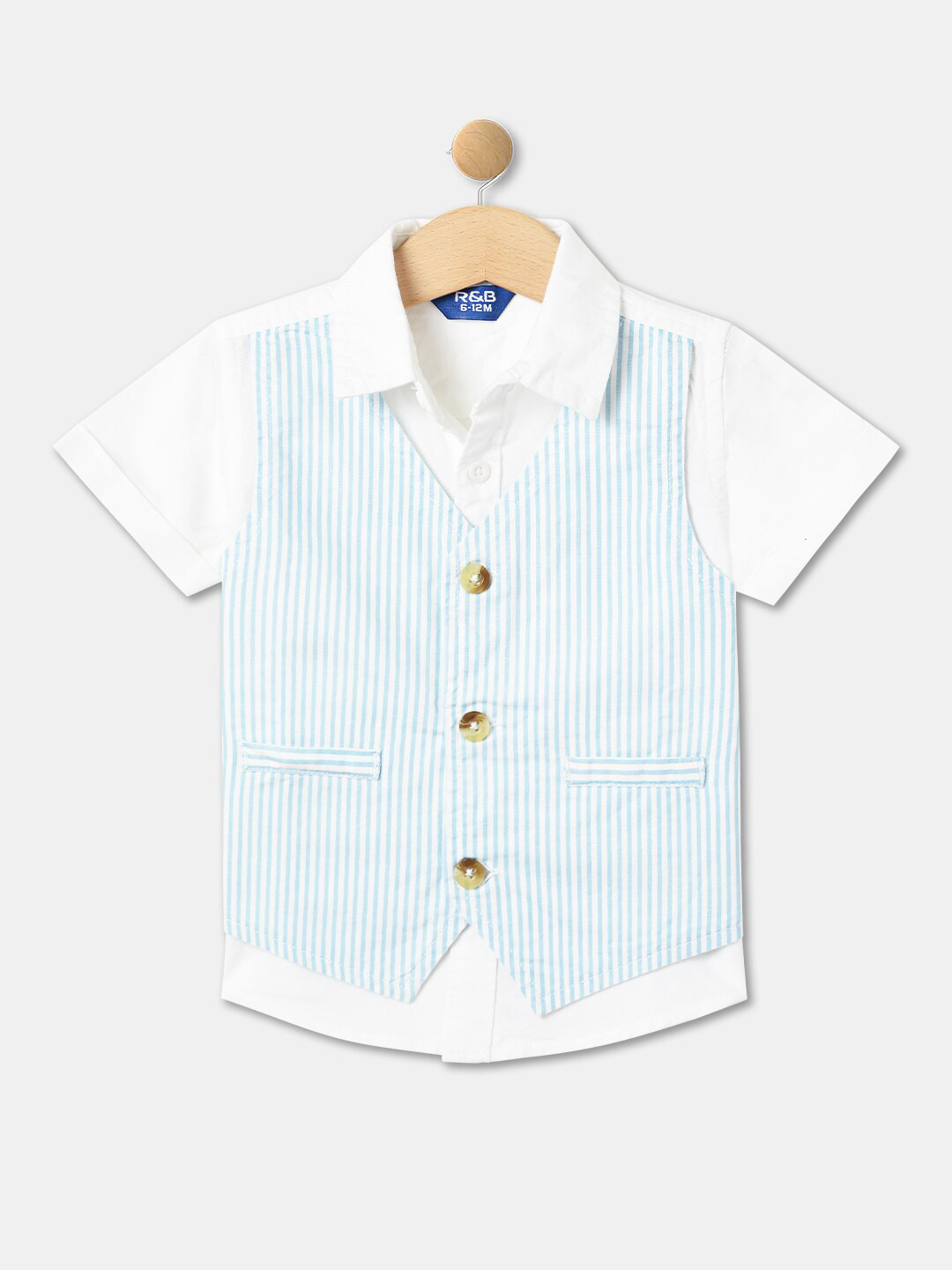 

R&B Boys Regular Fit Striped Cotton Casual Shirt, White