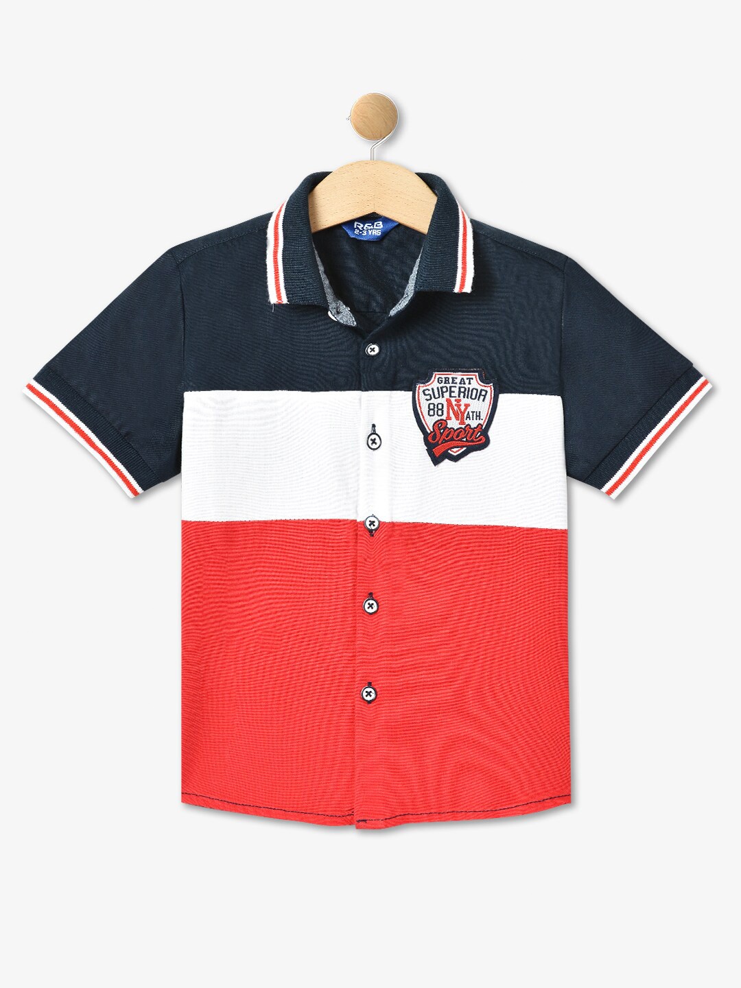 

R&B Boys Regular Fit Colourblocked Cotton Casual Shirt, Navy blue