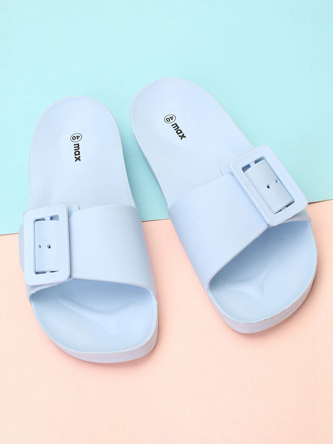 

max Women Open Toe Sliders With Buckles, Blue